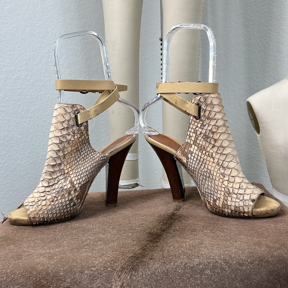 Devi Kroell Python High Heel Mule Cutout Slingback Sandal Stacked Peep Toe - Picture 6 of 11